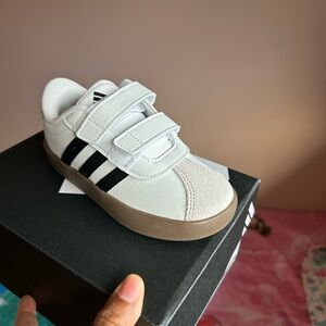 Adidas Kids White and Black Sneakers with Tan Sole